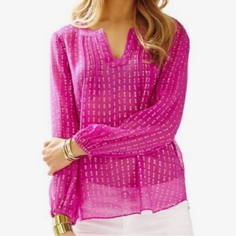 Lilly Pulitzer Pink and Gold Sheer Blouse